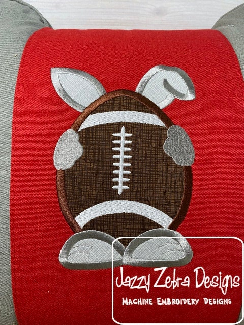 Bunny with football egg applique machine embroidery design