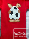 Bunny with soccer ball egg applique machine embroidery design