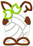 Girl Easter Bunny with volleyball egg applique machine embroidery design