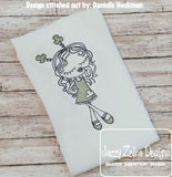 Saint Patricks Day Swirly girl sketch machine embroidery design