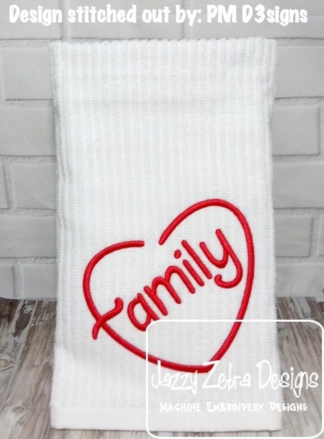 Family heart satin stitch machine embroidery design