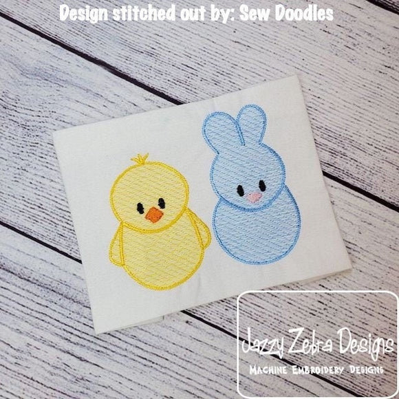 Bunny and chick sketch machine embroidery design