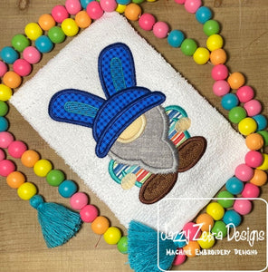 Gnome with bunny ears applique machine embroidery design