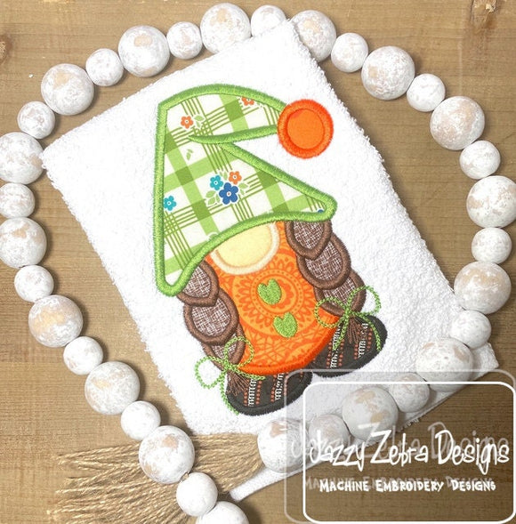 Girl Gnome appliqué machine embroidery design
