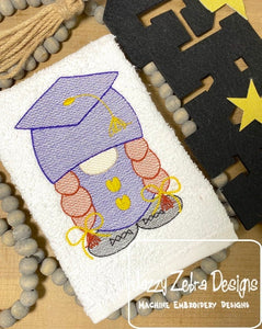 Graduation gnome girl sketch machine embroidery design