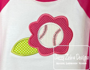 Baseball flower applique machine embroidery design