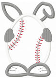 Bunny with baseball egg applique machine embroidery design