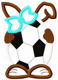 Girl Bunny with soccer ball egg applique machine embroidery design