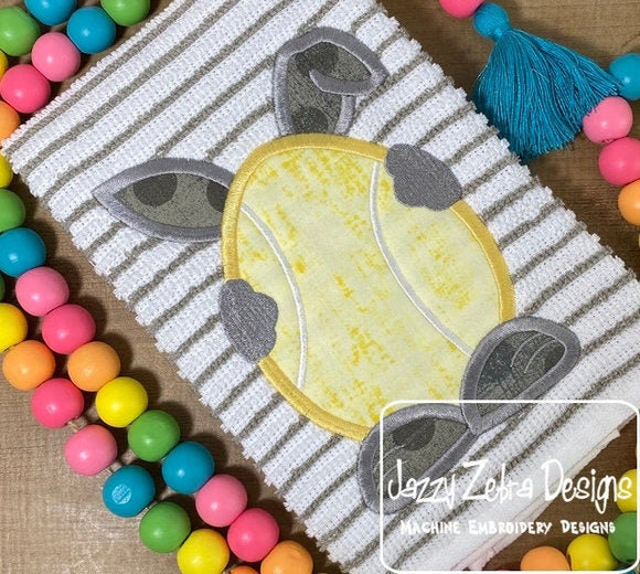 Bunny with tennis ball egg applique machine embroidery design