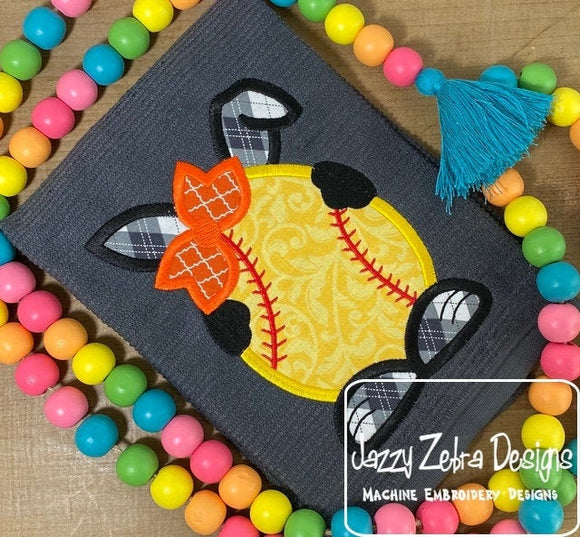 Girl Bunny with softball egg applique machine embroidery design