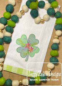 Saint Patricks Day clover with flowers sketch machine embroidery design