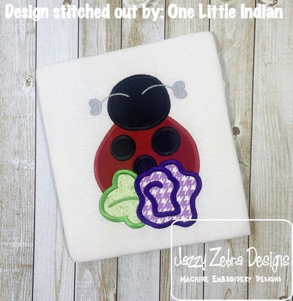 Ladybug with flower applique machine embroidery design