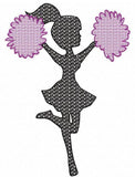 Cheerleader silhouette motif filled machine embroidery design