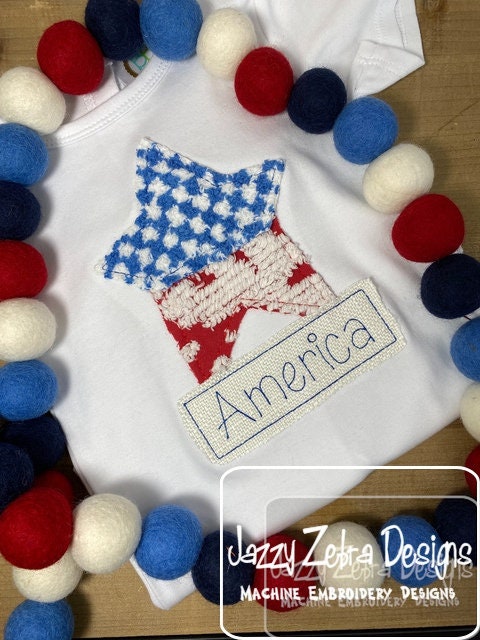 America patriotic star shabby chic bean stitch appliqué machine embroidery design