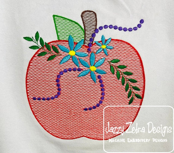 Apple with flowers sketch machine embroidery design