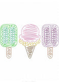 Popsicle, Ice Cream cone, popsicle scribble machine embroidery design