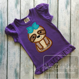 Sloth girl appliqué machine embroidery design