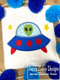 Alien and spaceship appliqué machine embroidery design