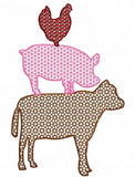 Farm animal silhouette cow, pig, chicken stack motif filled machine embroidery design