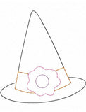 Witch's hat with flower vintage stitch machine embroidery design