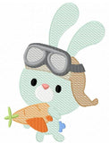 Pilot Aviator Bunny sketch machine embroidery design