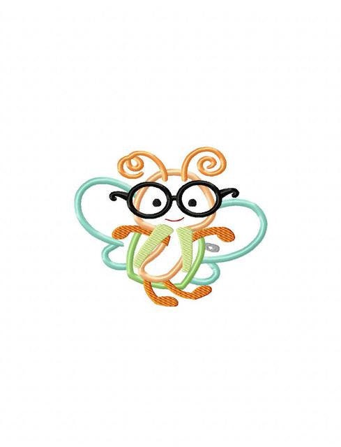 Butterfly with glasses wearing backpack appliqué machine embroidery design