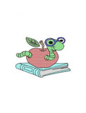 Book Worm with Books and Apple school sketch machine embroidery design