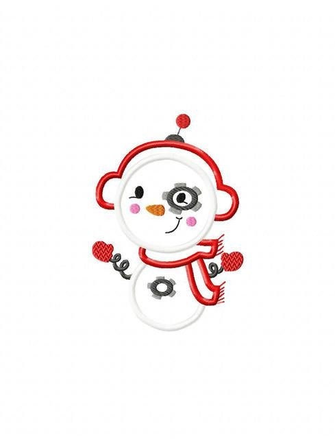 Robot Snowman appliqué machine embroidery design