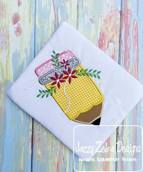 Pencil with flowers sketch machine embroidery design – Jazzy Zebra