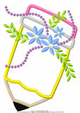 Pencil with flowers appliqué machine embroidery design