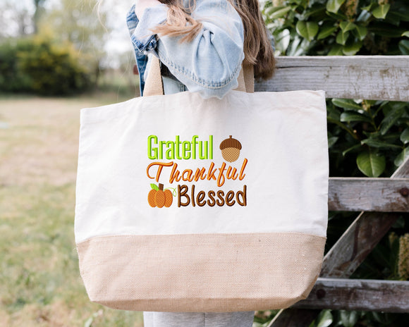 Grateful, Thankful, Blessed saying machine embroidery design