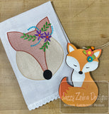 Fox with flowers sketch machine embroidery design