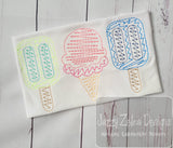 Popsicle, Ice Cream cone, popsicle scribble machine embroidery design