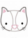 Cat head vintage stitch appliqué machine embroidery design