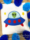 Alien and spaceship appliqué machine embroidery design