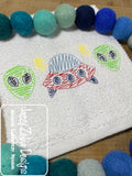 Alien with spaceship scribble machine embroidery design
