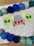 Alien and spaceship sketch machine embroidery design
