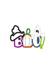 Ghost and witch boo word appliqué machine embroidery design