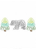 Bear with trees scribble machine embroidery design