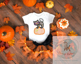 Cat on pumpkin applique machine embroidery design