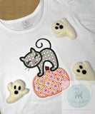 Cat on pumpkin applique machine embroidery design