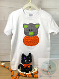 Cat and pumpkin bean stitch raggedy edge shabby applique machine embroidery design