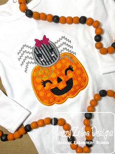 Girl Spider and pumpkin applique machine embroidery design