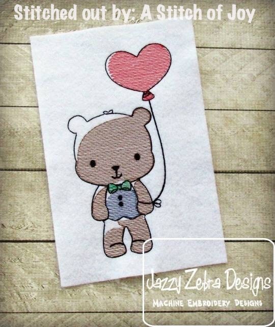 Valentine's Day Bear with balloon sketch machine embroidery design