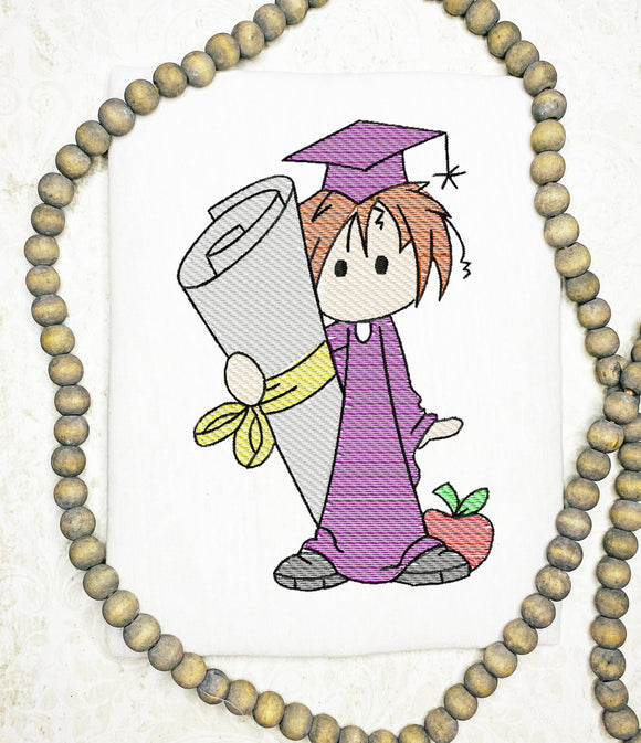 Graduation boy sketch machine embroidery design