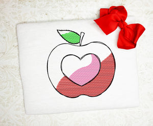 Apple with Heart sketch machine embroidery design