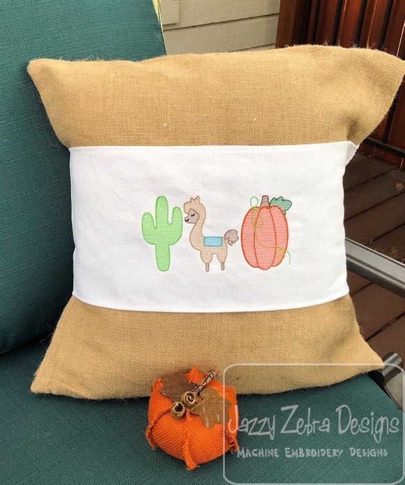 Fall trio, Cactus, Llama And Pumpkin sketch machine embroidery design