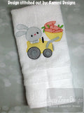 Bunny driving excavator full of carrots sketch machine embroidery design