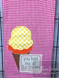 You Had Me At ice cream saying ice cream cone shabby chic bean stitch applique machine embroidery design
