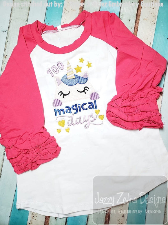 100 magical days saying unicorn 100 days of school  machine embroidery design